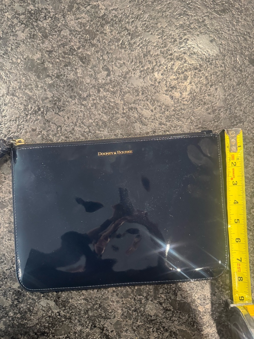 Dooney & Bourke Navy Patent Leather Zip Pouch with Gold Logo